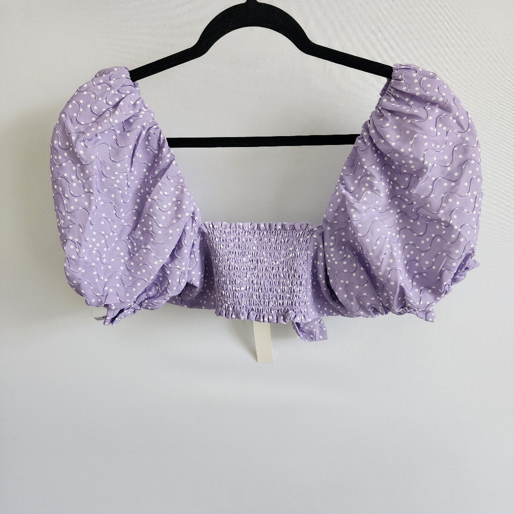 For Love And Lemons Purple White Polka Dot Chelsea Crop Top Size Large NWT - Picture 8 of 8